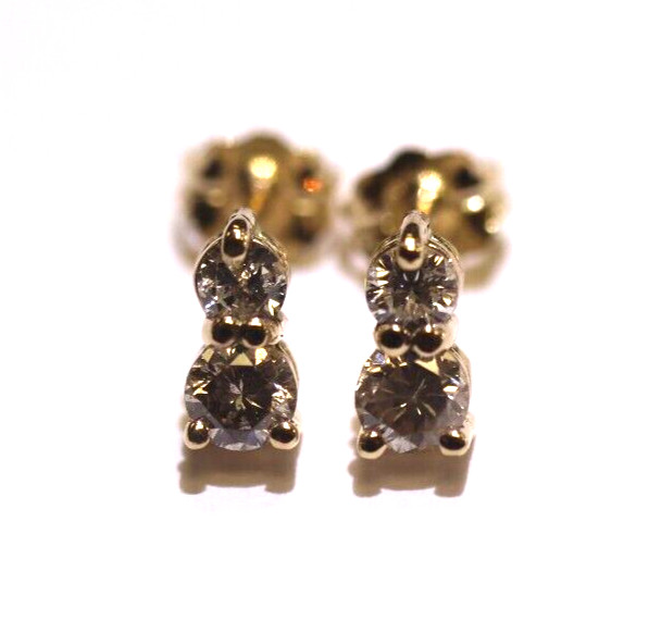 New 14k yellow gold 2 stone diamond stud Natural earrings .46ct I1 K cluster