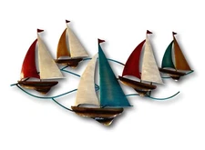 Sailing Boats Navigating The Waves Wall Art Handmade Metal Nautical Home Decor  