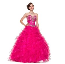 Juliet quinceanera sweet sixteen ruffles fuchsia pink dress w corset size XL NWT