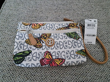 Giani Bernini WHITE Multi-Color SIG Butterfly Coated Canvas Zip Hobo Wristlet