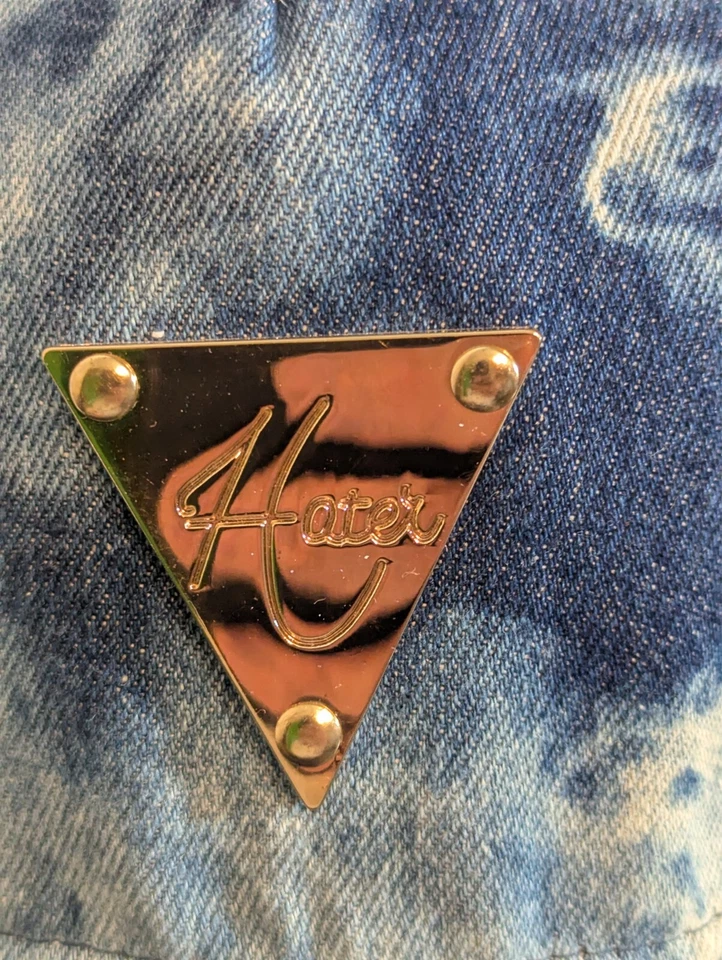 Hater Bleached Jean Faux Leather Flat Gator Skin Bill Snapback Baseball Hat Cap - Image 2 of 4