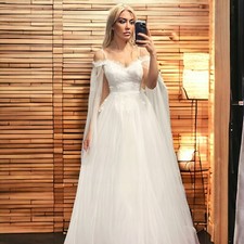 Mermaid Crystal Wedding Dress off shoulder V neck White Gown Dress