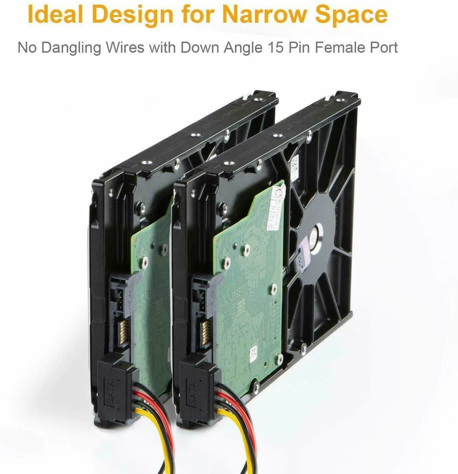 SATA 15 Pin Male to 2 x SATA 15 Pin Down Angle Female Power Splitter Cable 20cm - Image 3 of 4