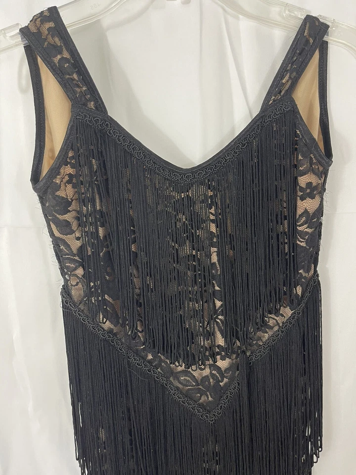 Talisman Lace Black Flapper Fringe Latin Dance Costume Size 38 - Image 2 of 4
