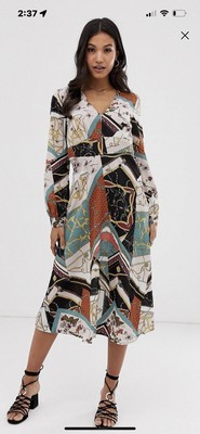 #10 NWT! Women s Scarf Print Midi Dress By Vila Clothing (from Asos), Size: 40