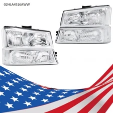 Corner Headlights + Signal Bumper Lamps Fit For 03-06 Chevy Silverado 1500 2500