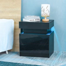 LED Nightstand Bedside Table Cabinet Modern Side End Table w/ 2 Storage Drawer