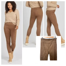Assets by Spanx faux suede leggings Small Caramel brown pants Tummy panel New