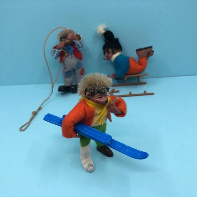 Rare Vintage Peter Figuren Hedgehog Mecki Felt Clothes Toy Figures Set 1950s 60s