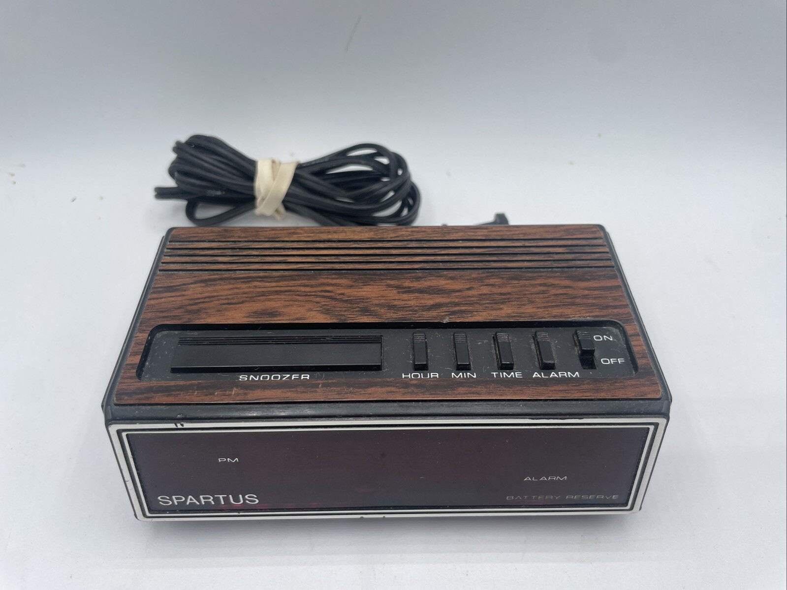 Vintage 80s Spartus Digital Alarm Clock Faux Wood Grain Model 1108 Tested Works
