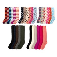 6 Pair Knee High Long Women Girl Fuzzy Cozy Slippery Plain Winter 9-11 Socks