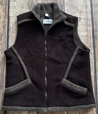 LL BEAN CQ63 DEEP PILE LINED SHERPA VEST BROWN WOMENS LARGE EXCELLENT