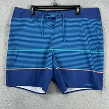 Patagonia Hydro Series Mens Board Shorts 38 Blue Stripes Drawstring Swimwear