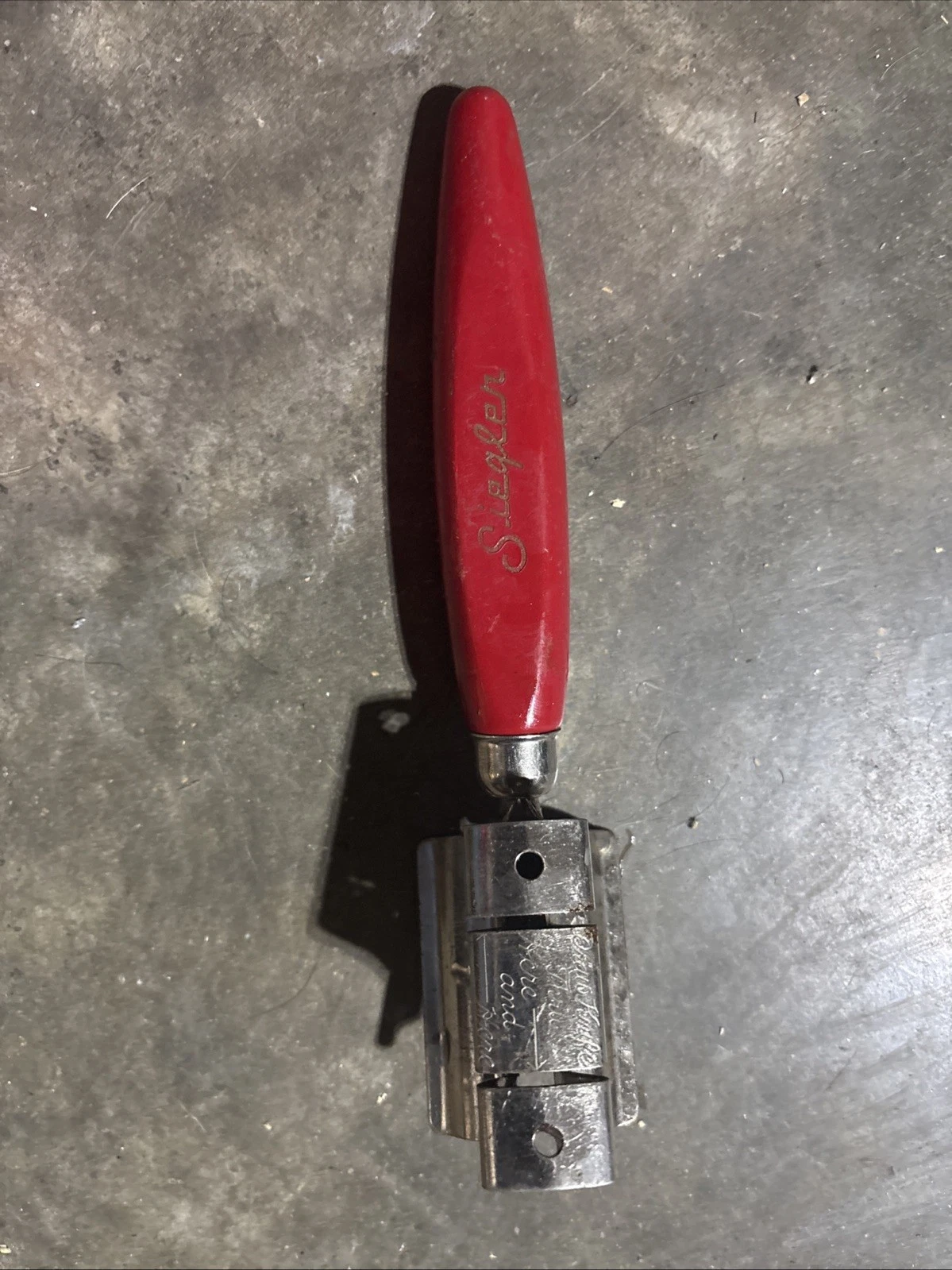 Vintage A&J EKCO Hand Held Knife Sharpener Red Wood Handle