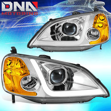 For 2001-2003 Honda Civic Sedancoupe Led Drl Projector Headlights Chromeamber