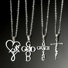 Pendant Necklace with Inspirational Words Faith, Alloy