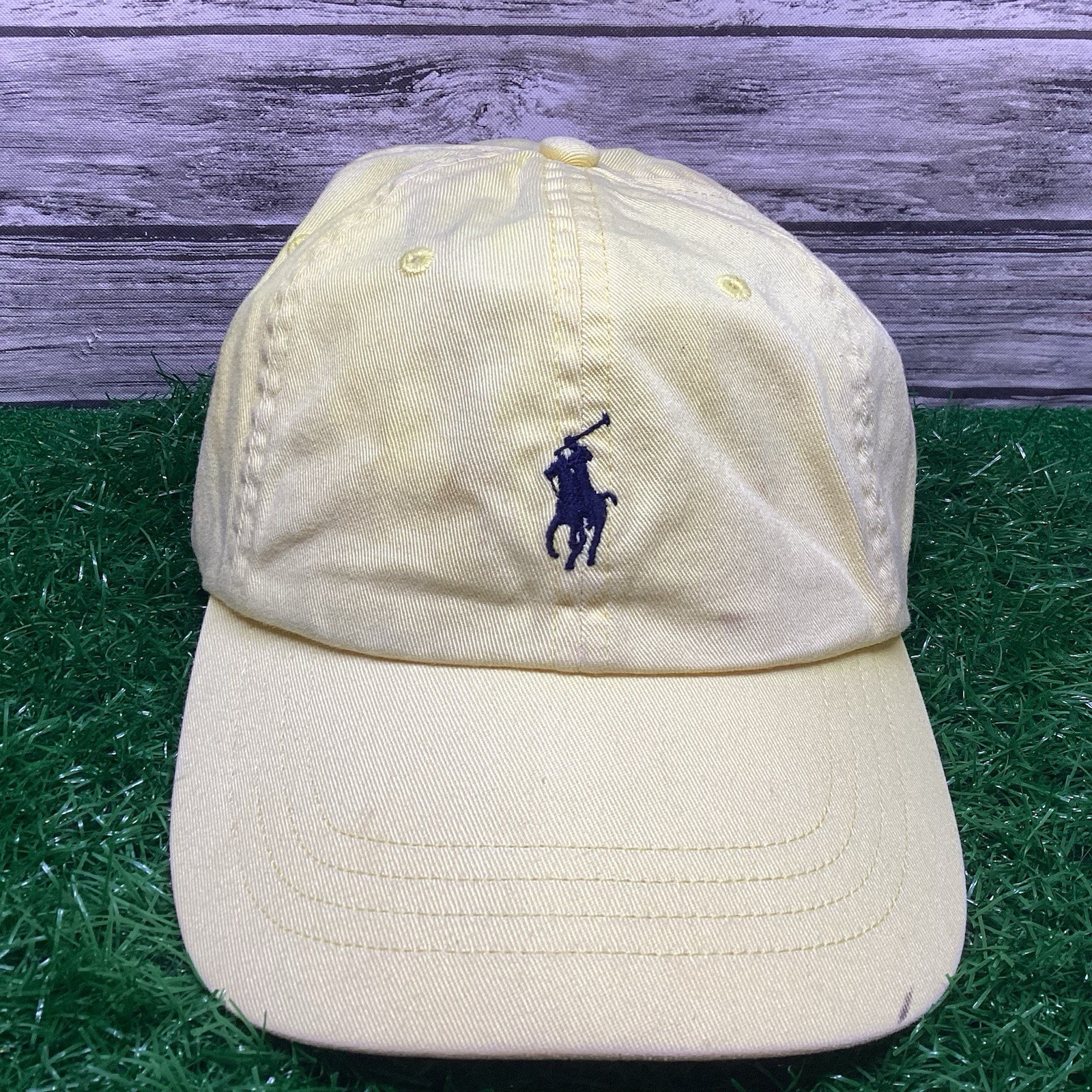 Vintage Polo Ralph Lauren Baseball Hat Cap Yellow Adjustable Blue Pony Logo
