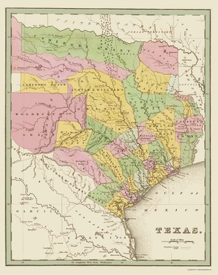 Historic State Map - Texas Eastern Landowner Grants - Bradford 1838 - Vintage