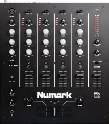 Numark M6 USB Black DJ Mixer 4-Kanal Mischpult XLR Clubmixer 3-Band EQ LED Meter