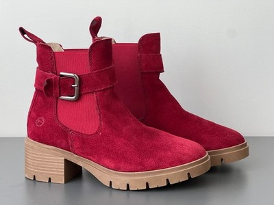 TAMARIS Women's Leather Suede Boots Dark Red 36 Size New Chelsea