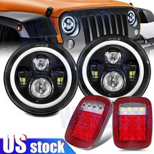 For 97-06 Jeep Wrangler Tj Cj 4pcs 7 Led Headlights Hi-lo Drltail Lights Kit