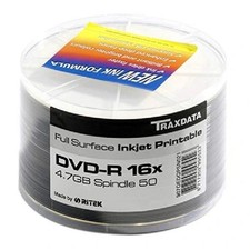 50 x Ritek Traxdata 16x Full Face White Inkjet Printable Blank DVD-R  Discs