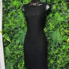 Adrianna Papell Dress Size 4 Black Floral Lace Sheath Full Back Zipper 3958