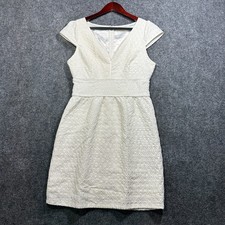 Miami Dress Womens Small White Textured Knit Cap Sleeve Back Zip Lined V Neck