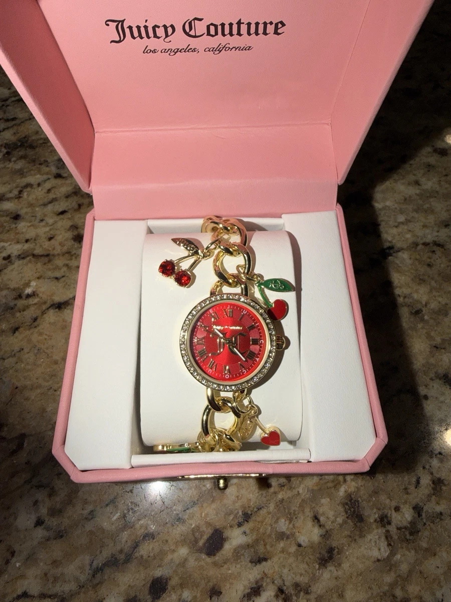 Juicy Couture Gold-Tone Bracelet Watch with Red Dial & Cherry Charms Juicy Couture Cherry Charm Bracelet Watch Red Dial Gold Tone  main image 4