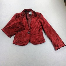 Mary-Kate and Ashley Girls L 10/12 Burgundy Crushed Velvet One Button Blazer