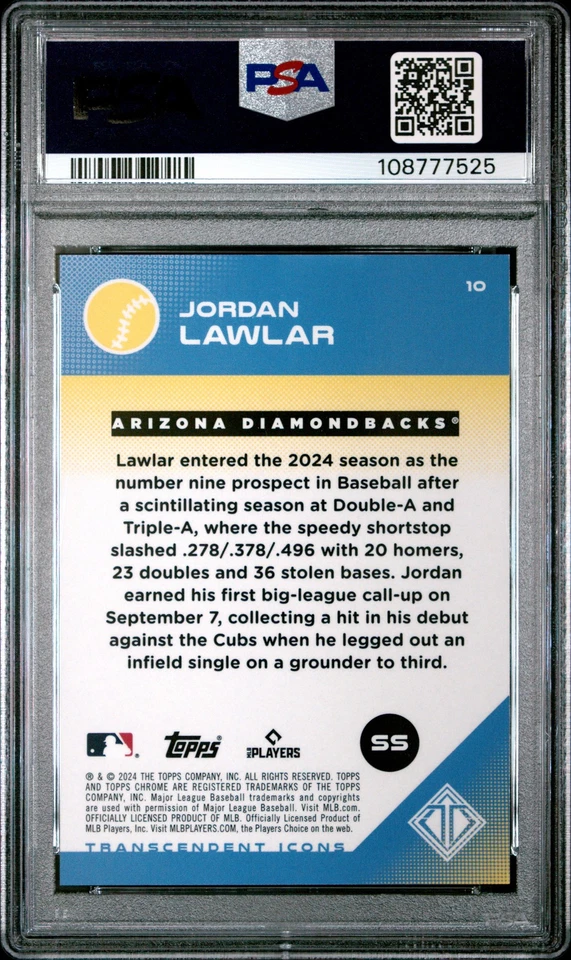 2024 TRANSCENDENT COLL TRANSCENDENT ICONS CHROME #10 JORDAN LAWLAR RC /25 PSA 10 - Image 2 of 2