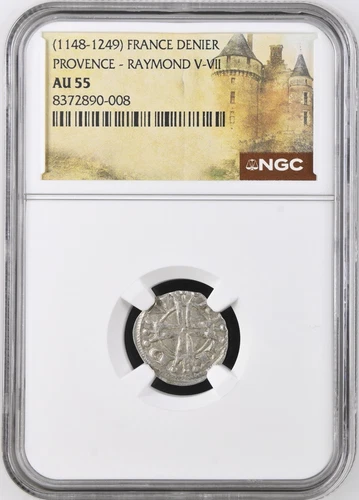Raymond V France Provence NGC AU 55 Silver Denier Knights Templar Crusader