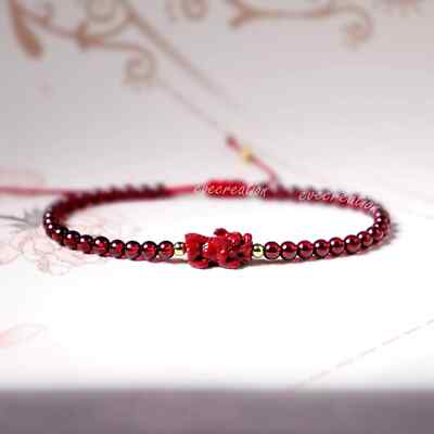 Pulsera Curativa de Cuentas de Granate Natural Pixiu Reiki Cristal de la Suerte