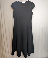 Little Black Dress Scoop Neck Short Cap Sleeve A-line Skater Belted Waist