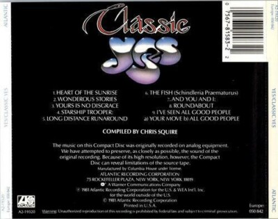 洋楽 YES Classic Yes by Yes (CD, 1981 Atlantic) | eBay