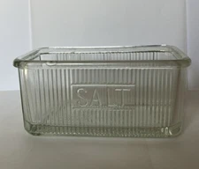 Vintage Ribbed Clear Glass Salt Cellar/Container 6.5 X 3.5 X 3 Inches