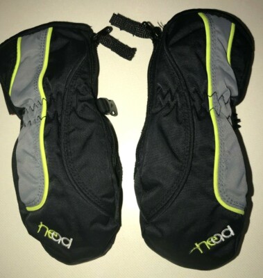 boys HEAD brand black WINTER MITTENS GLOVES size XXS green gray trim SUPER CON!