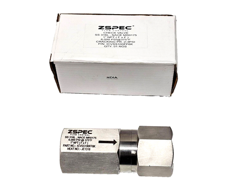 1" Inline Check Valve 6000 Female NPT 316 Stainless Steel 2 PSI Cracking 11ER82 - Picture 2 of 3