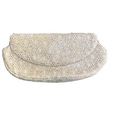 Gold Metallic Clutch Purse Evening Bag Sparkle Fabric Crochet Vtg 50s 60s