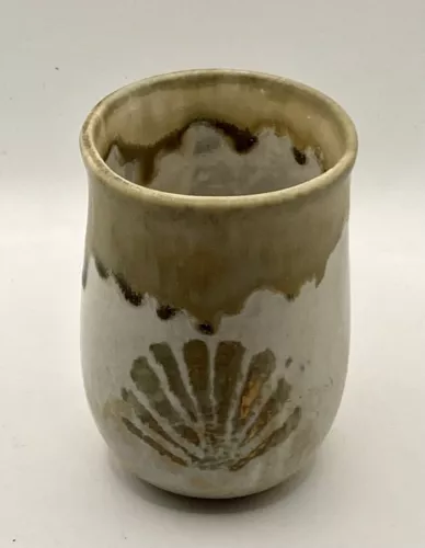 VTG Handpainted Drip-Glazed Signed Studio Art Pottery Wine Cup Vase 4.5"H
