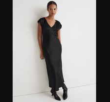 Madewell NEW NWT Womens 10 Black Wide V Neck Midi Dress High Slit