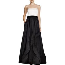  Adrianna Papell ~ Ivory & Black Taffeta Colorblock Formal Gown 8P NEW $280