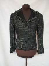 ANN TAYLOR Petite Black Wool Blend Ruffle Tweed Stripe Lined Jacket Women's 2P
