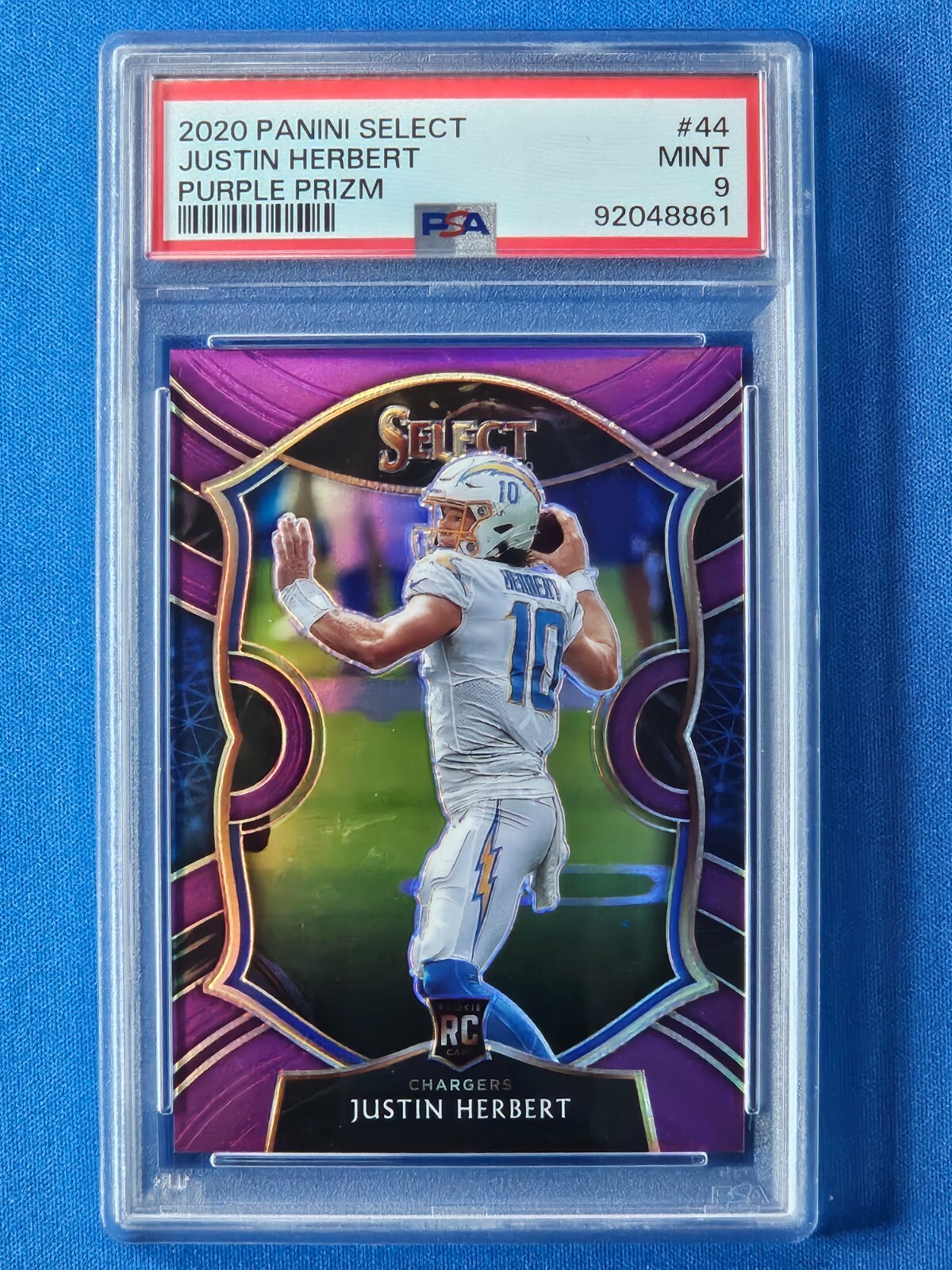 2020 Select Justin Herbert #44 Chargers | Purple - RC /75 | PSA 9