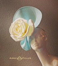 Kentucky Derby Fascinator Off White Rose Hat Baby Blue Del Mar Hat Royal Ascot