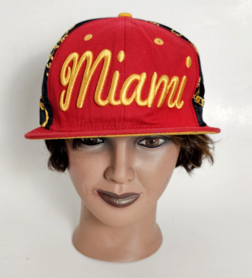 KBETHOS MIAMI RETRO LOGO  RED/GOLD CHAIN PATTERN ADJUSTABLE SNAPBACK HAT /CAP