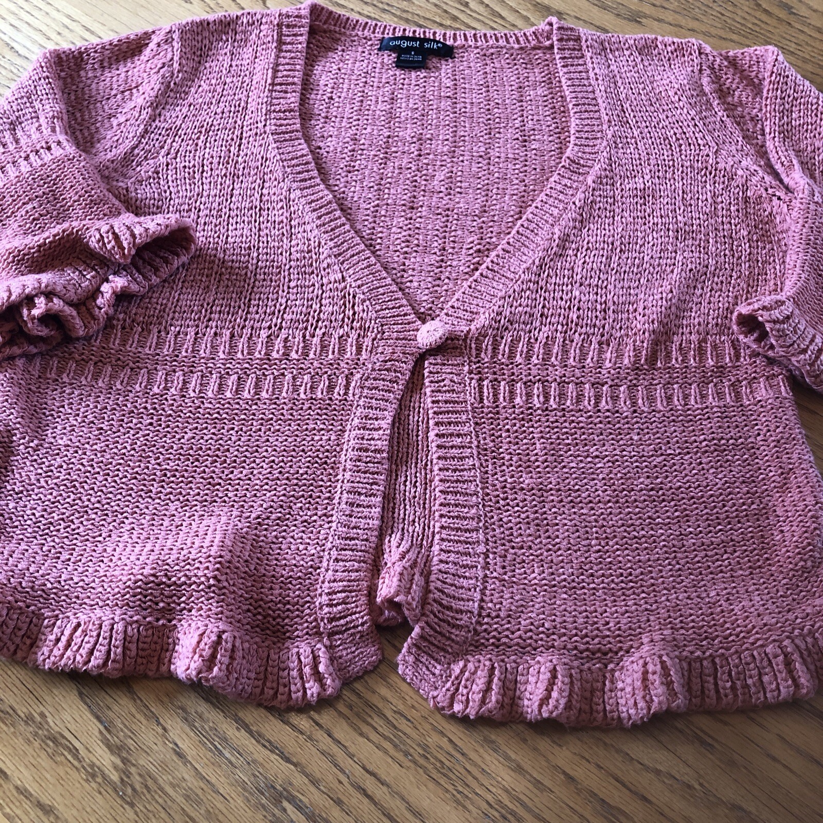 August Silk Salmon Small One Button Cardigan 3/4 … - image 9