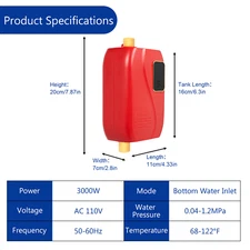 3KW Instant Point of Use Hot Water Heater 110V Mini-Tank Electric Water Heater 