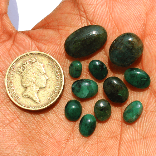 11 Pcs Natural Zambian Emerald Untreated 6.6mm-17mm Cabochon Loose Gemstones Lot - Picture 15 of 17