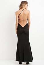 Forever 21 Black One SHoulder Ruched Maxi Dress Large L